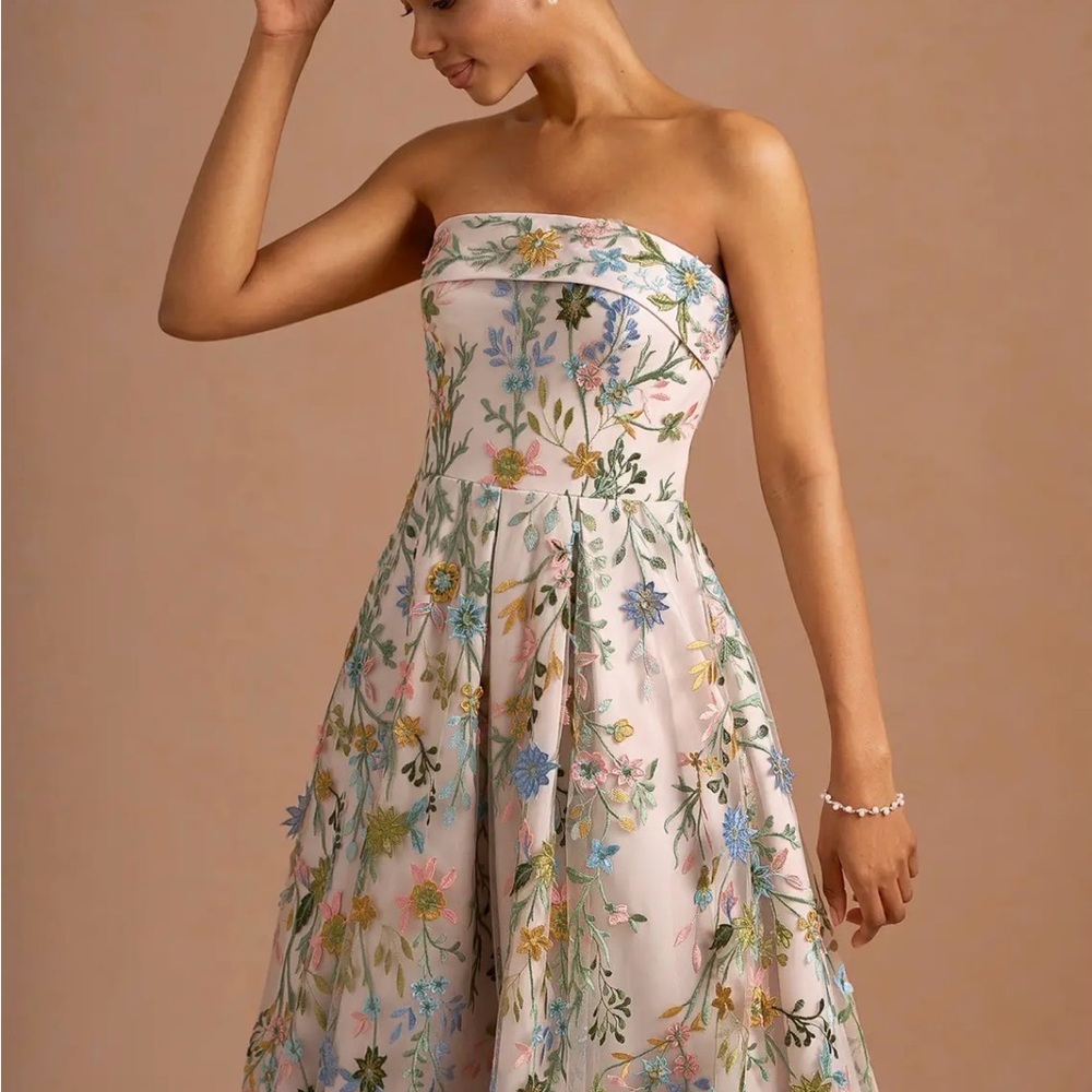 Azazie Evangeline Blush Pink Floral Embroidered Dress, style: 1070755 - Picture 4 of 14